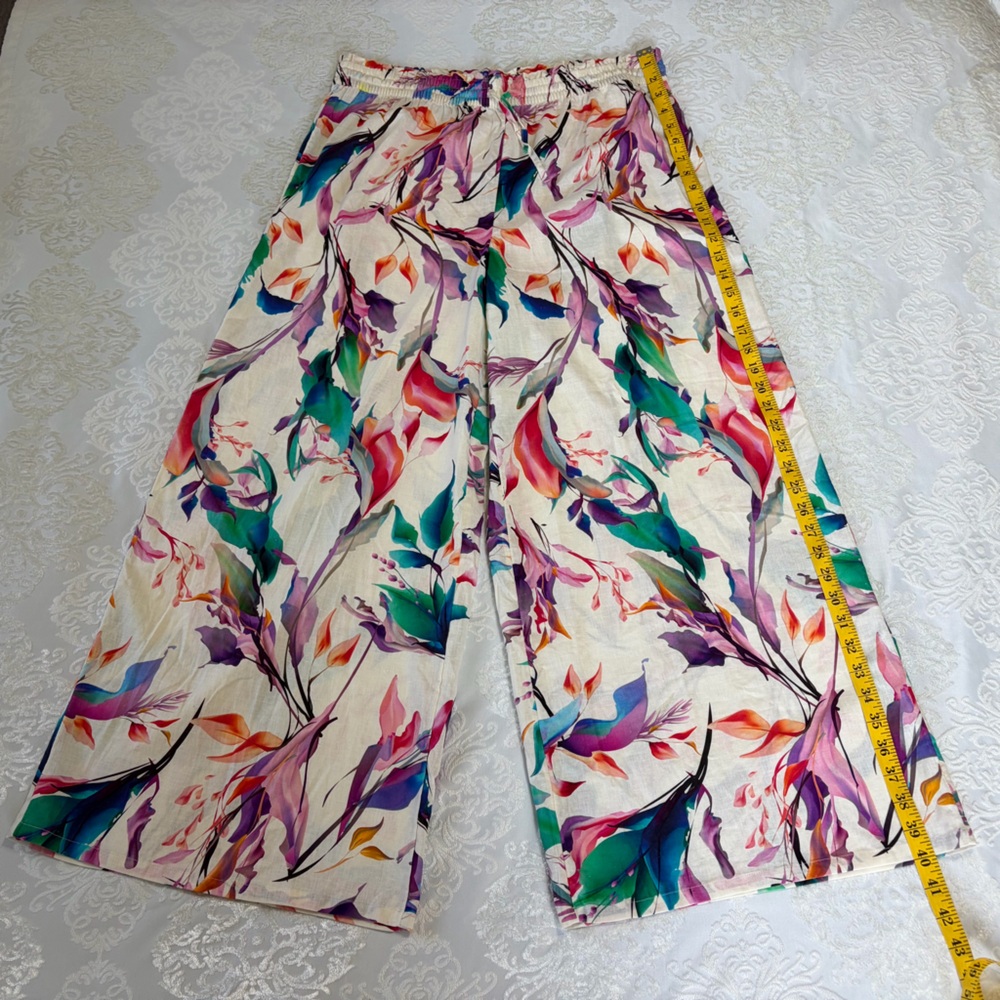 Calia Linen Blend Wide Leg Cover Up Pants Abstract Floral Print Size Large - Picture 7 of 8
